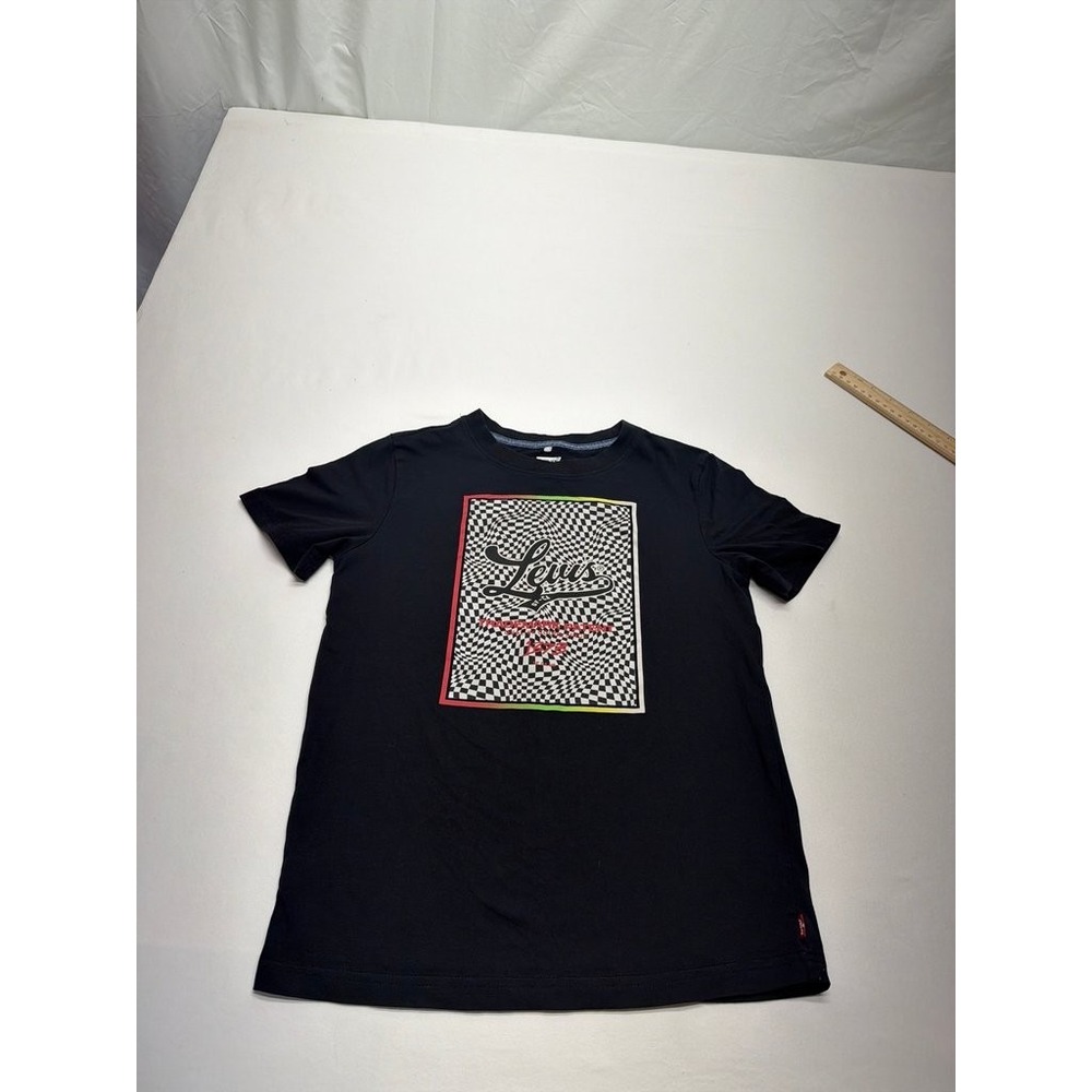 Levis Kids Black Graphic Checkered Logo T-Shirt Size L 10/12 Short Sleeve Tee
